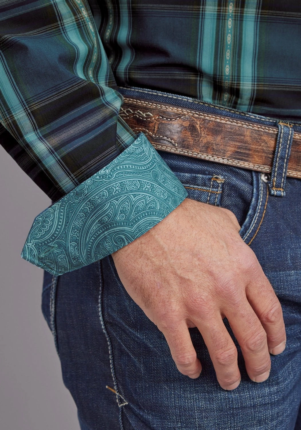 Stetson Mens 2147 Lake Dobby Blue/Green 100% Cotton Btn L/S Shirt Versatile Piece Winter Fashion