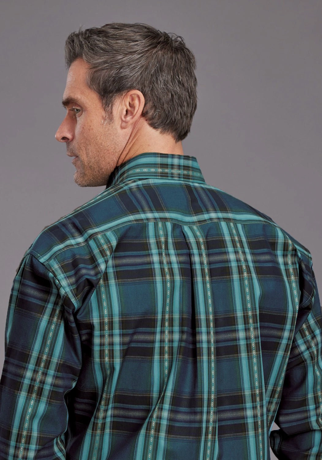 Stetson Mens 2147 Lake Dobby Blue/Green 100% Cotton Btn L/S Shirt Unisex style Corporate Wear