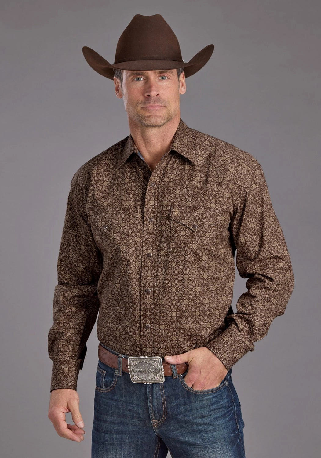 Practical Choice Unisex Option Stetson Mens 2232 Vintage Ornamental Brown 100% Cotton L/S Shirt