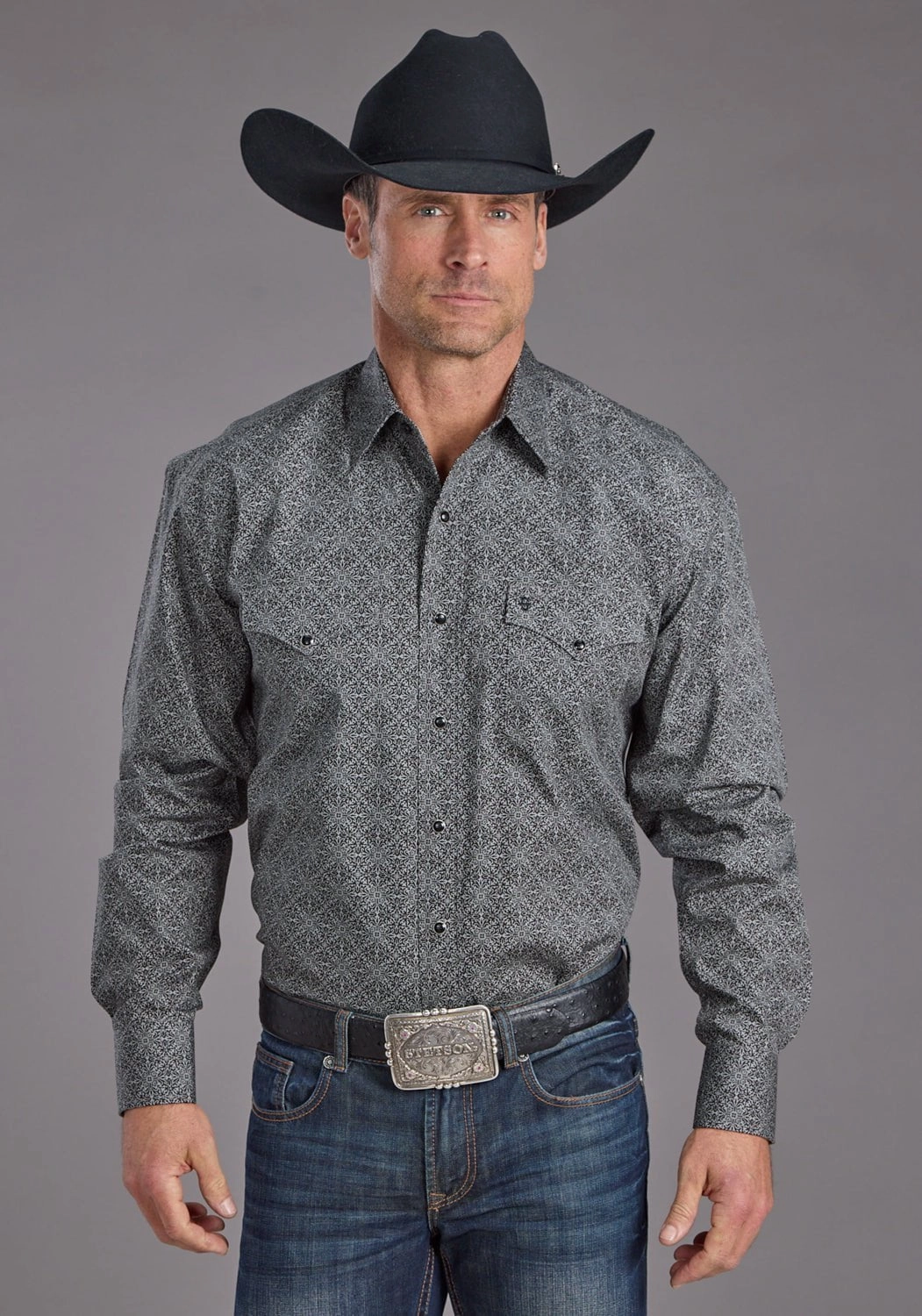 Stretch Fabric Stetson Mens 2237 Iron Filigree Grey 100% Cotton L/S Shirt