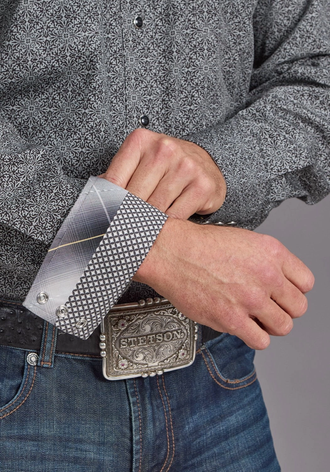 Stetson Mens 2237 Iron Filigree Grey 100% Cotton L/S Shirt Durable Construction Holiday Special