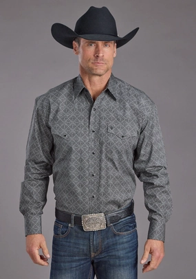 Stretch Fabric Stetson Mens 2237 Iron Filigree Grey 100% Cotton L/S Shirt