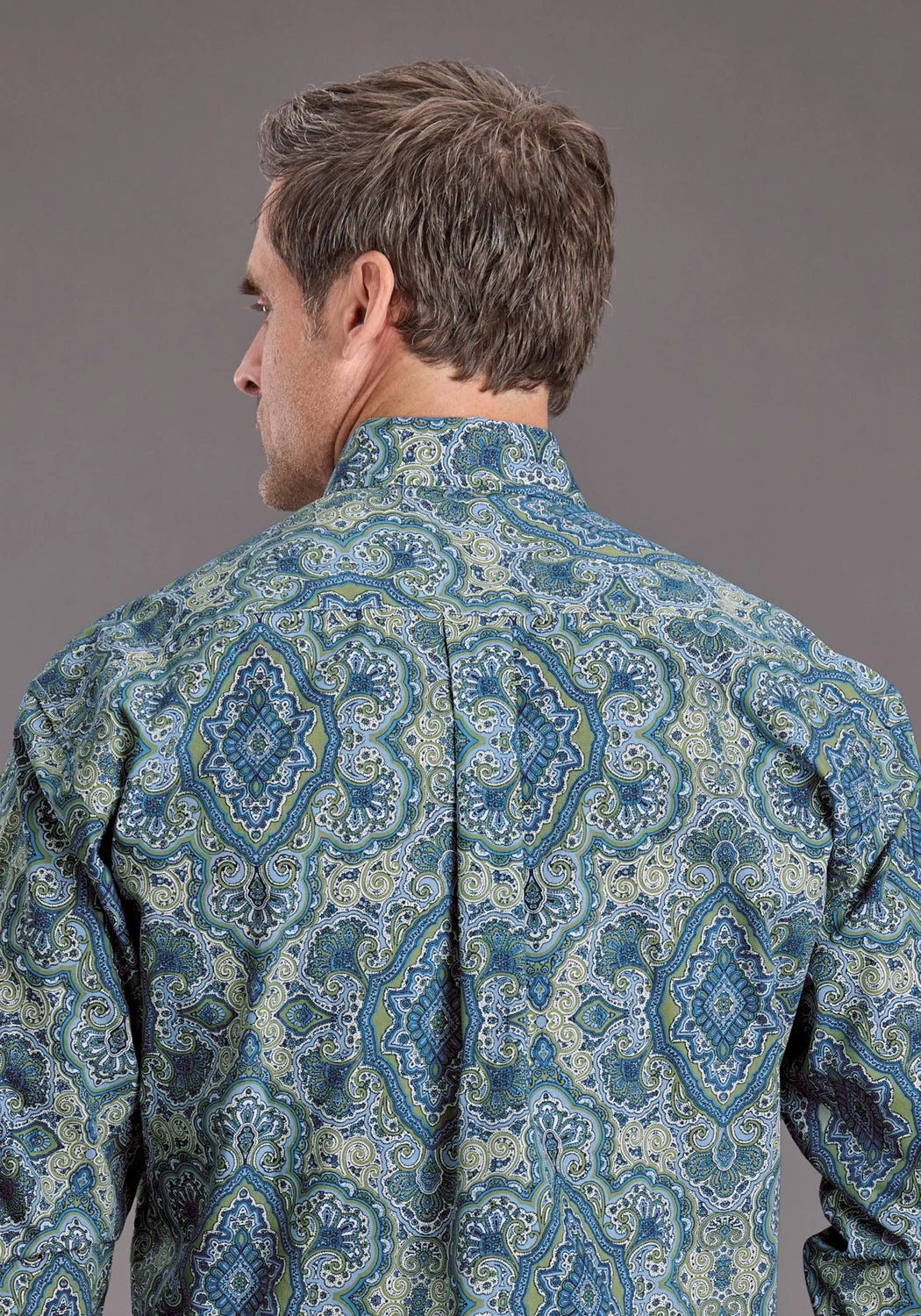 Stetson Mens 2389 Marble Paisley Blue 100% Cotton 1 Pkt L/S Shirt Quick Release Cuffs Minimalist Aesthetic