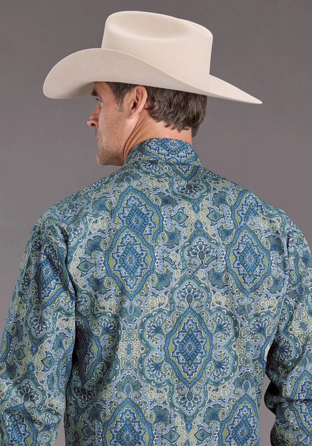 Stetson Mens 2389 Marble Paisley Blue 100% Cotton L/S Shirt Anti Cling Fabric