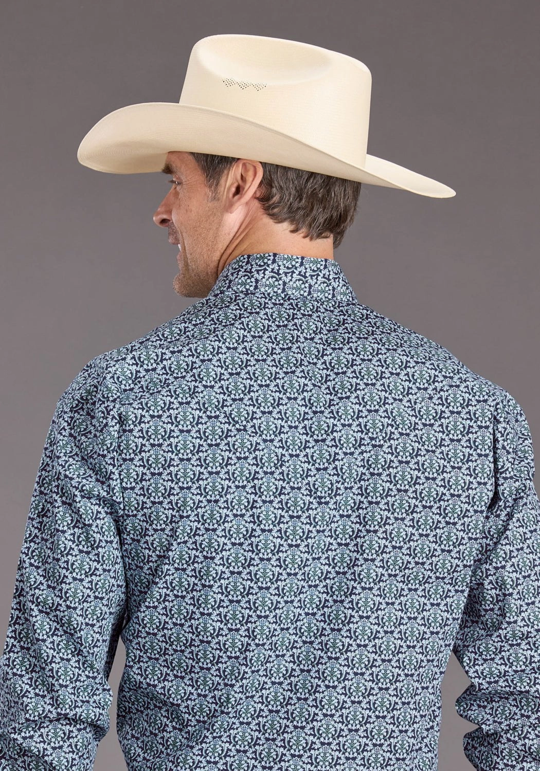 Classic Style Stetson Mens 2390 Navy Medallion Blue 100% Cotton L/S Shirt