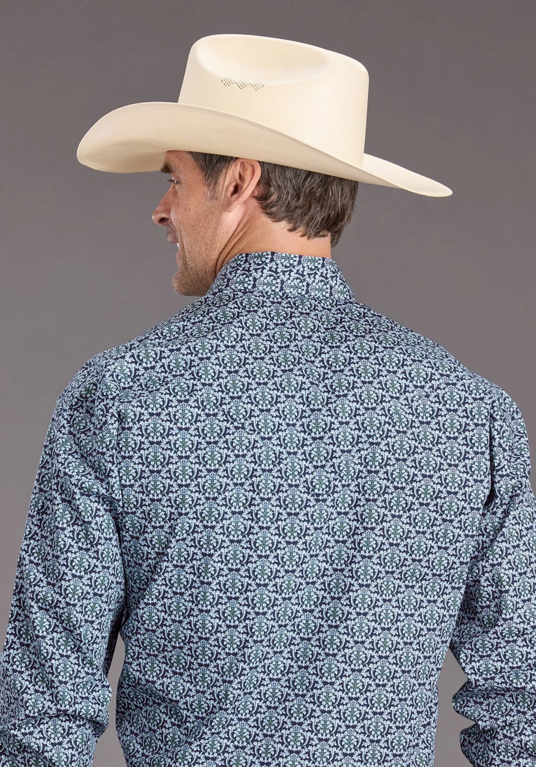 Unmatched comfort Customizable Option Stetson Mens 2390 Navy Medallion Blue 100% Cotton L/S Shirt