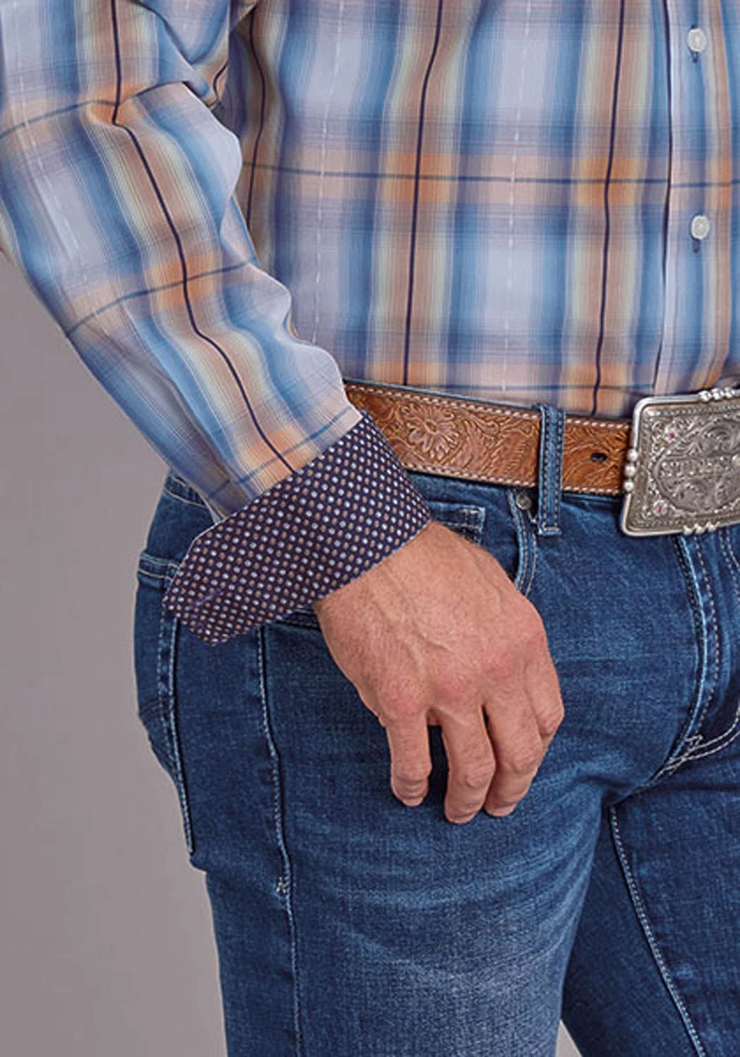 Stetson Mens 2511 Sunrise Dobby Blue 100% Cotton 1 Pkt L/S Shirt V-neck style