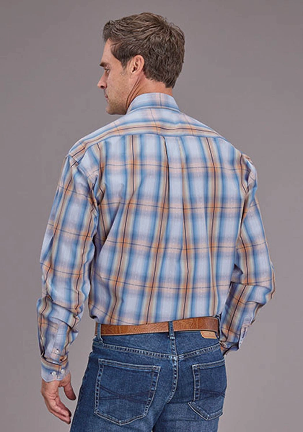 Sustainable Dye Process Elegant Finish Stetson Mens 2511 Sunrise Dobby Blue 100% Cotton 1 Pkt L/S Shirt