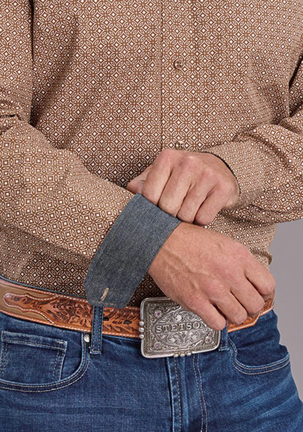 Weekend Adventure Flexible Movement Stetson Mens 2516 Spice Mosaic Brown 100% Cotton 1 Pkt L/S Shirt