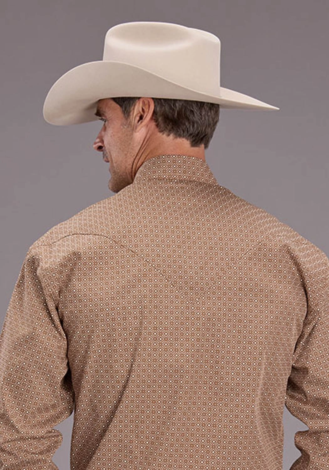 Non Irritating Tags Spring Break Stetson Mens 2516 Spice Mosaic Brown 100% Cotton L/S Shirt