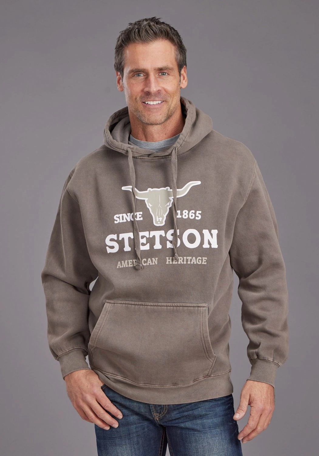 Stetson Mens American Heritage Brown Cotton Blend Hoodie Warm Layer Option
