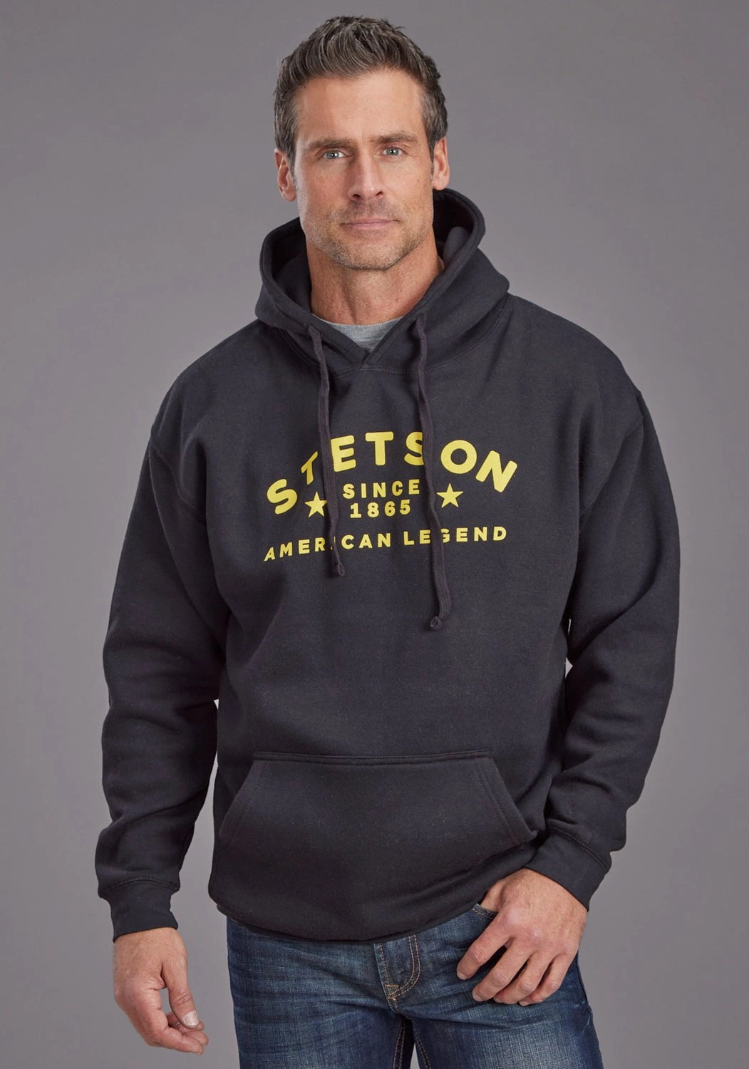 Stetson Mens American Legend Black Cotton Blend Hoodie Wind Resistant Fabric