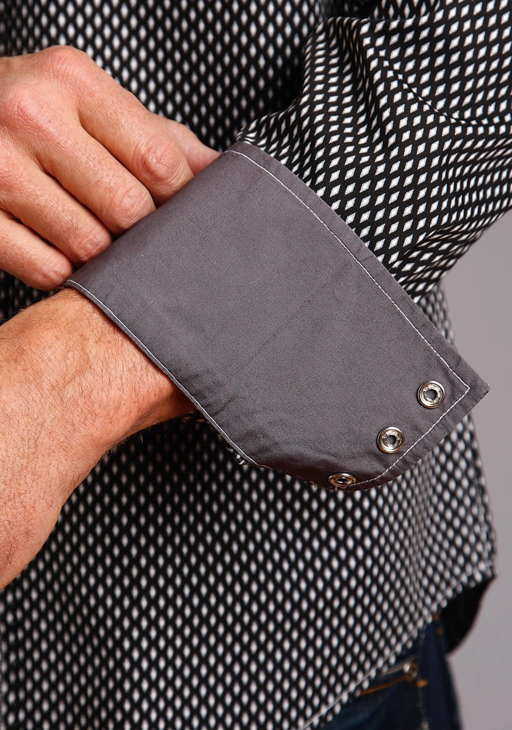 Soft Collar Design Stetson Mens Black 100% Cotton Diamond Geo L/S Shirt