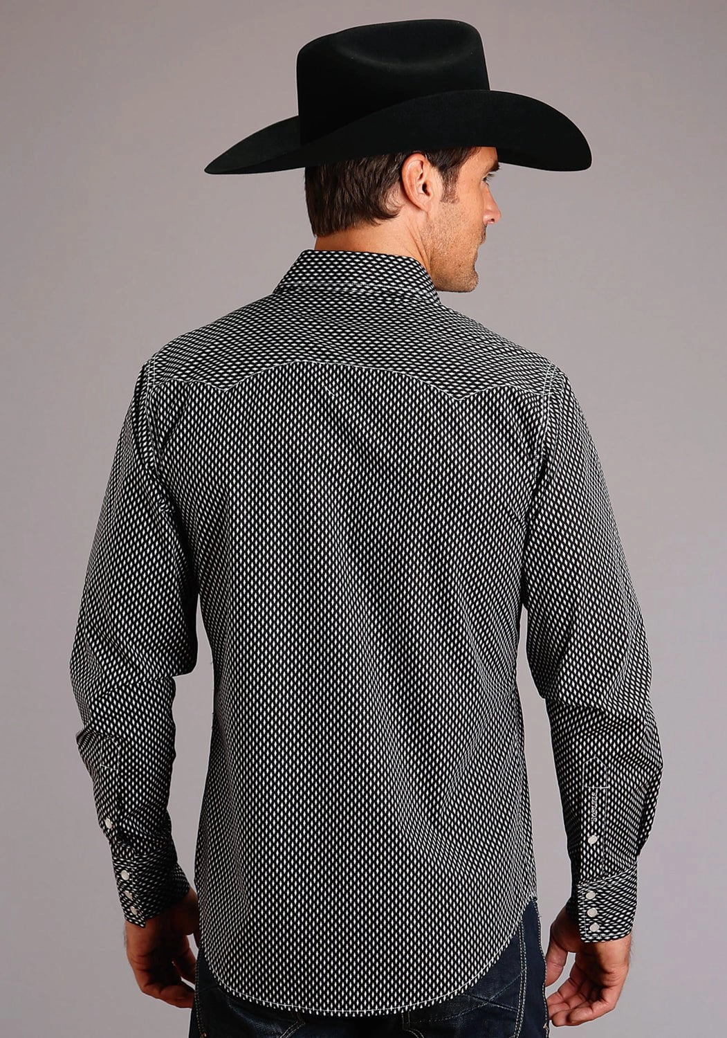 High-Quality Fabric Stetson Mens Black 100% Cotton Diamond Geo L/S Shirt