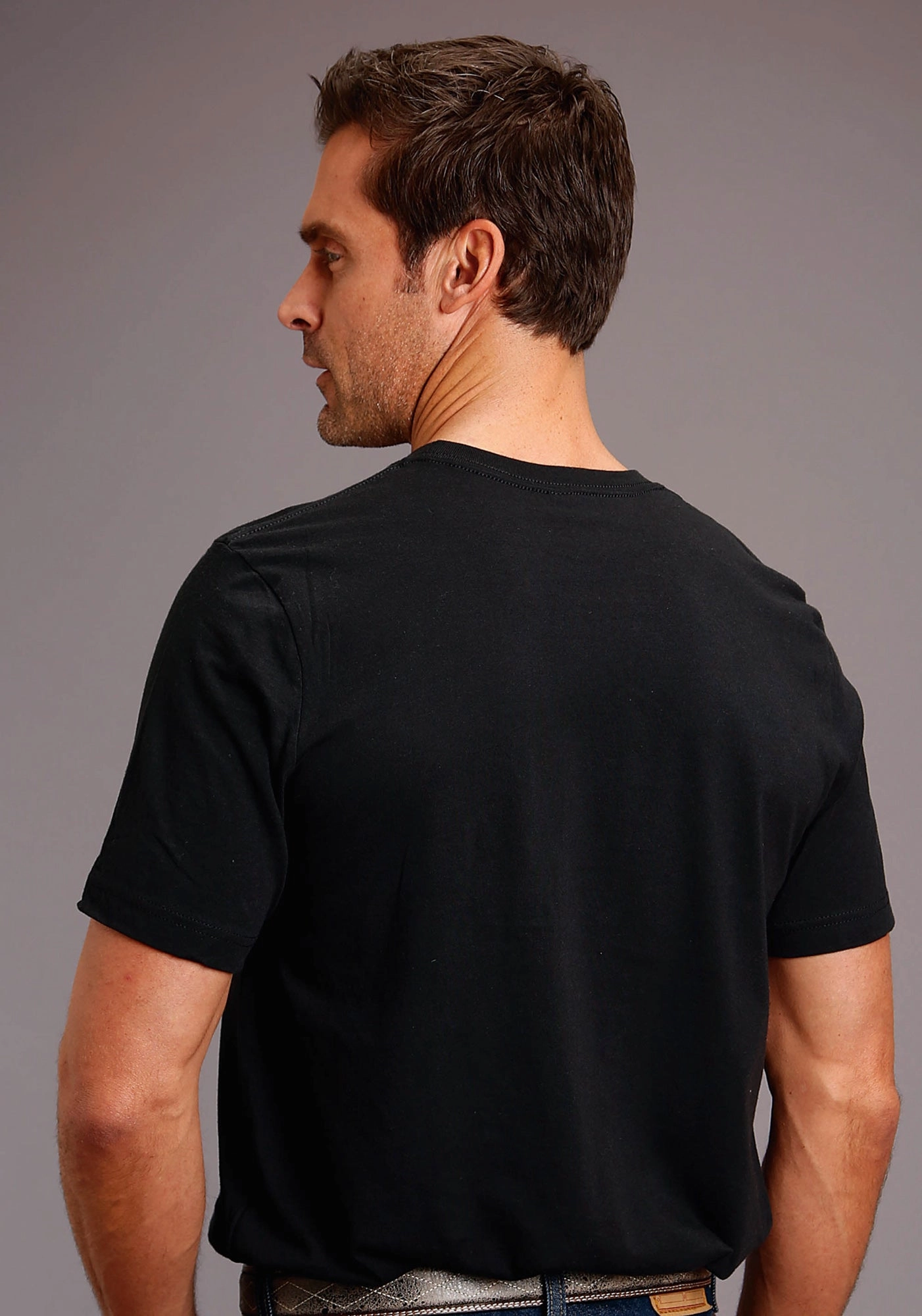 Stetson Mens Black 100% Cotton Man On Horse S/S T-Shirt tailored look Smooth Cotton Blend