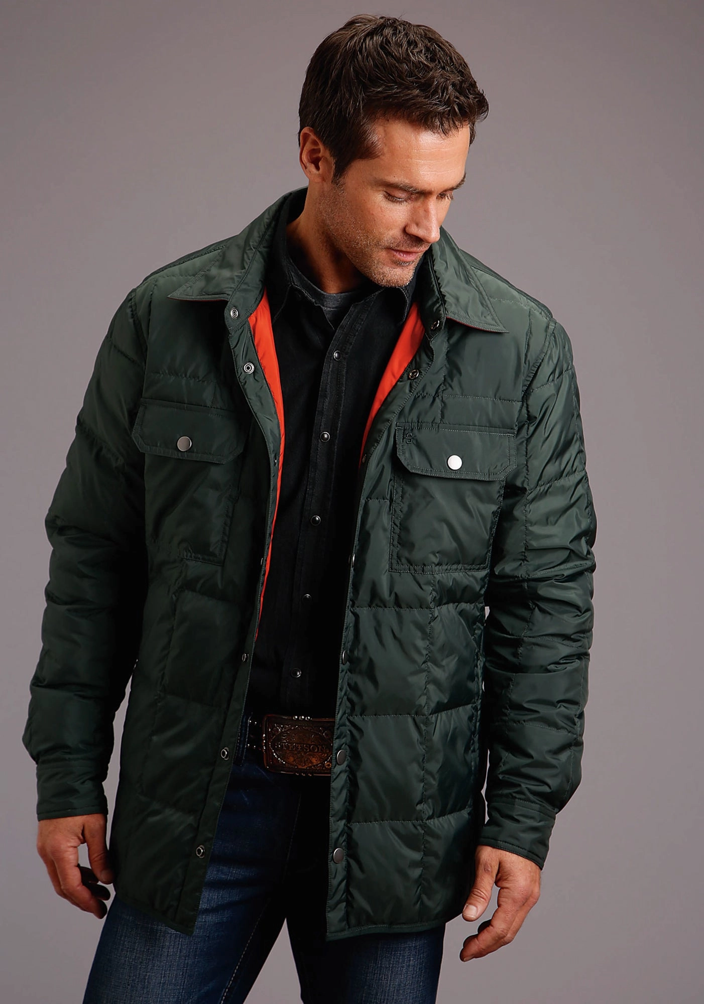 Midweight Textile Ventilated Back Panel Stetson Mens Black 100% Cotton Western Denim L/S Shirt