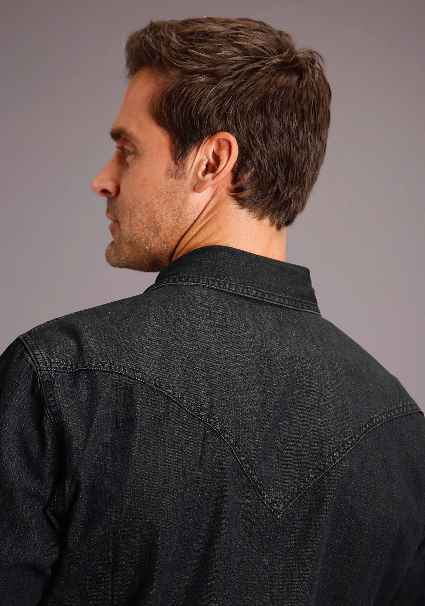 Workwear Essential Stetson Mens Black 100% Cotton Western Denim L/S Shirt