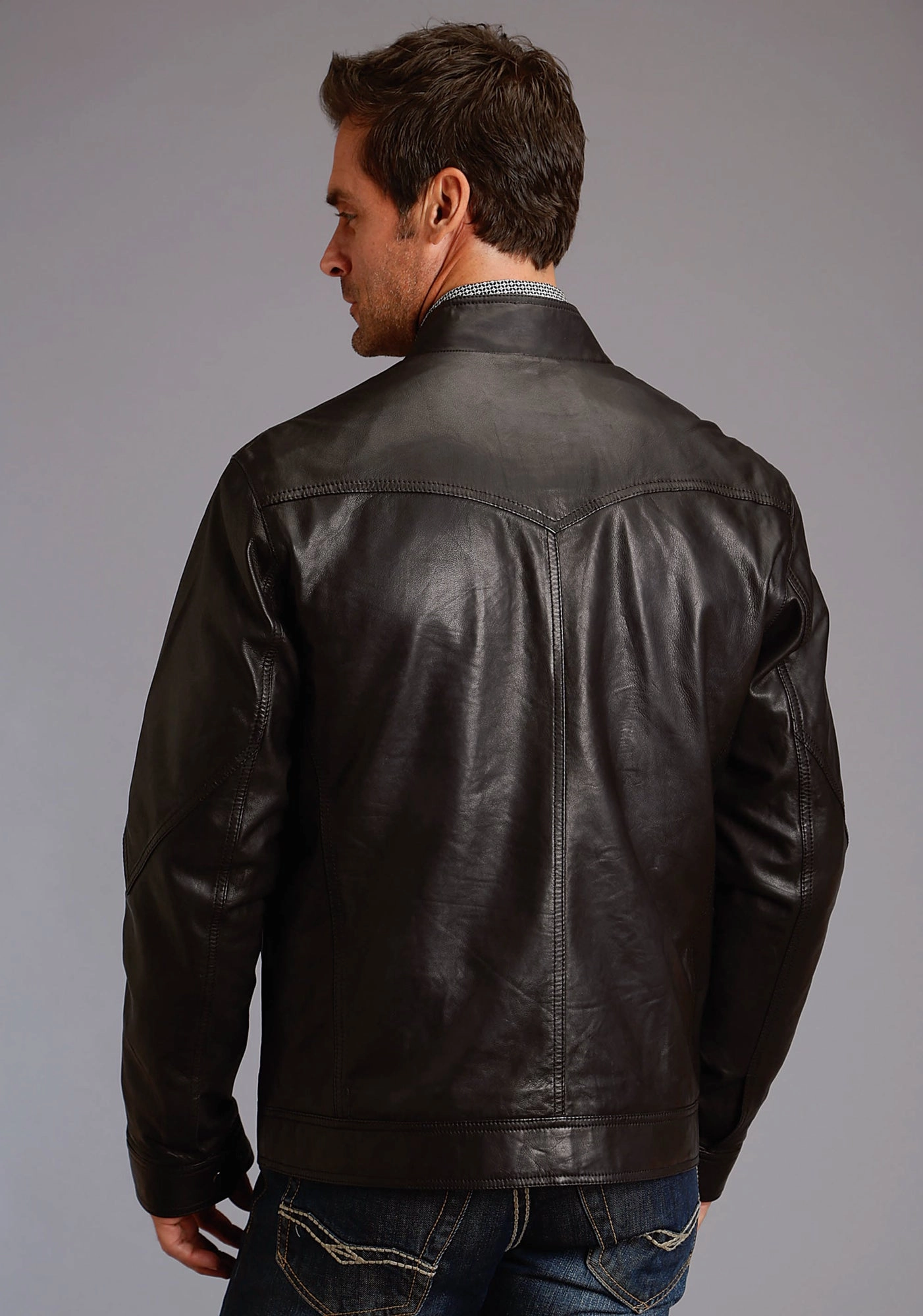 Stetson Mens Black Leather Smooth Bomber Jacket Elasticized Edging