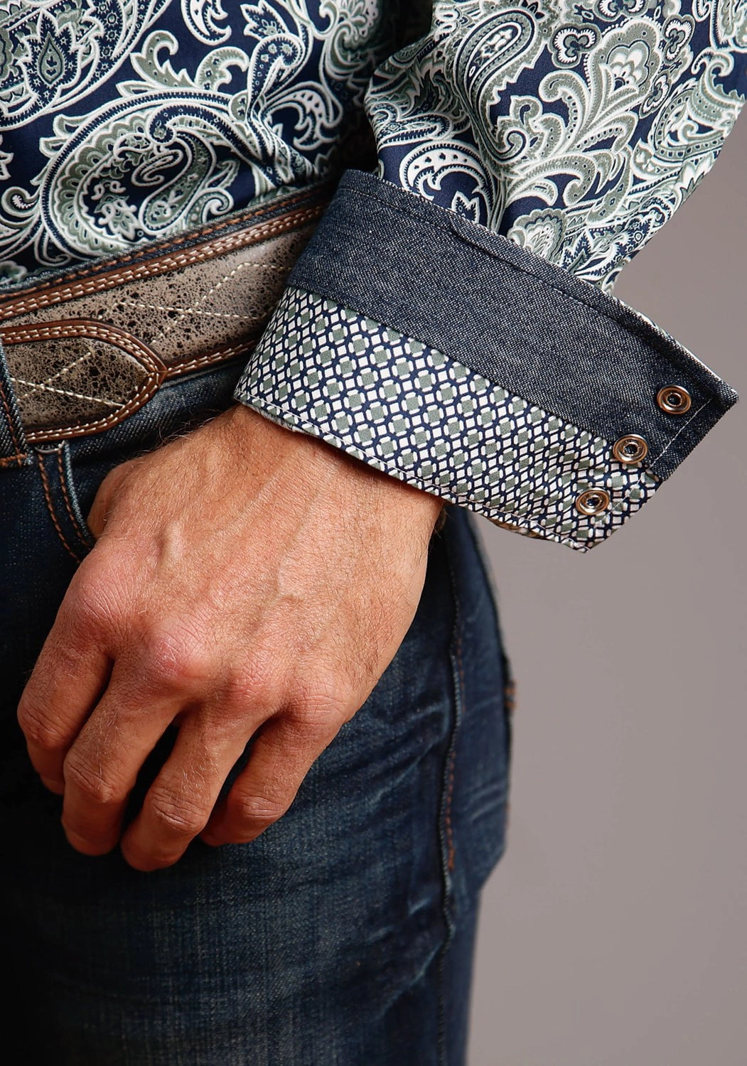 Essential Wardrobe Breathable Layer Stetson Mens Blue 100% Cotton Greenspring Paisley L/S 2 Pocket Shirt
