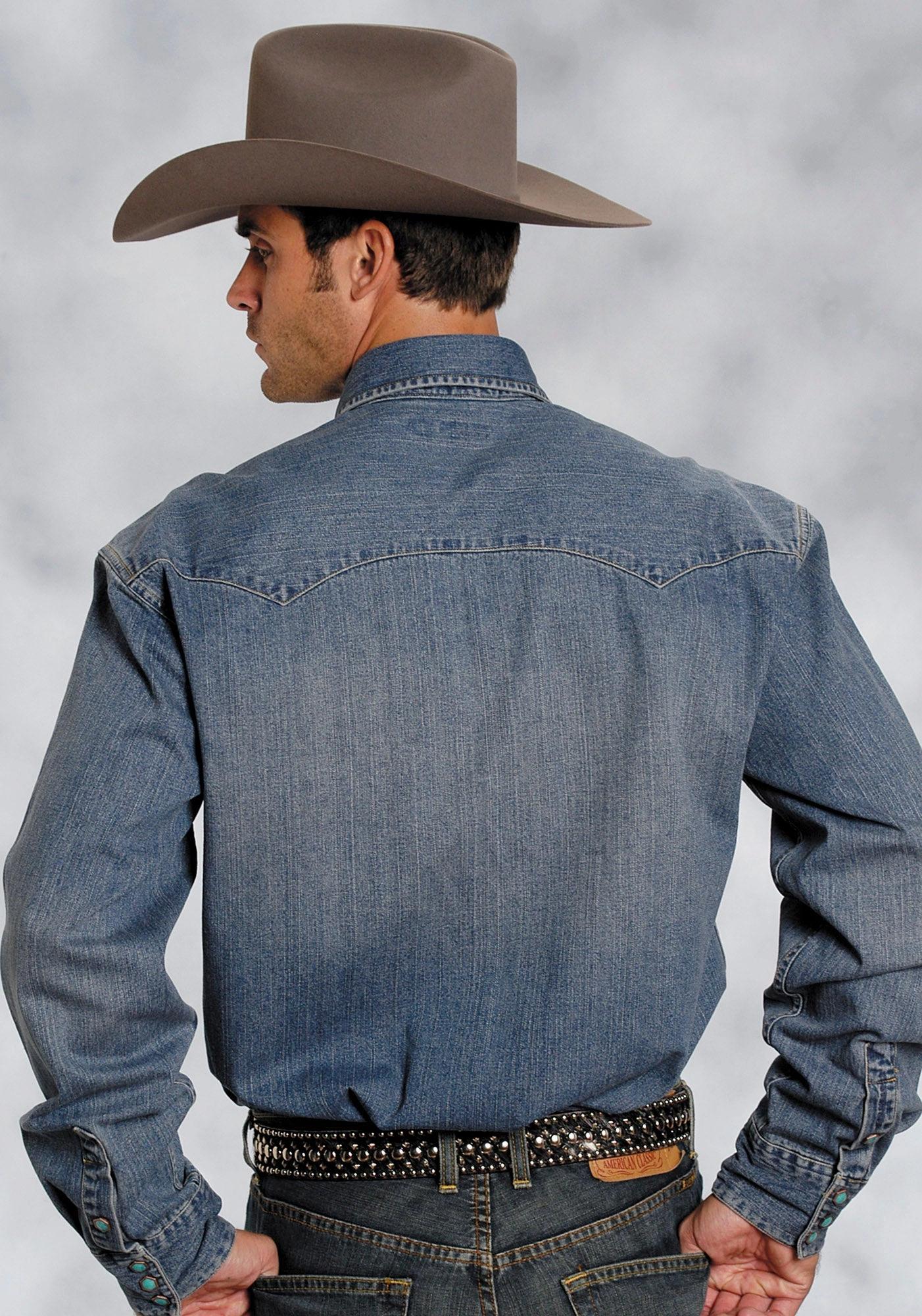 Soft touch finish Everyday Essential Stetson Mens Blue 100% Cotton L/S Designer Denim Snap Western Shirt