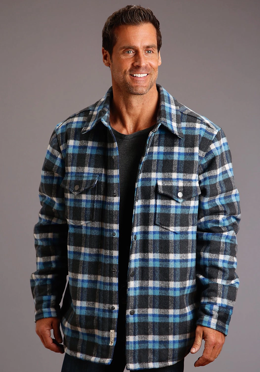 Street Ready Snag Proof Surface Stetson Mens Blue Wool Blend Quilted Ombre Jacket