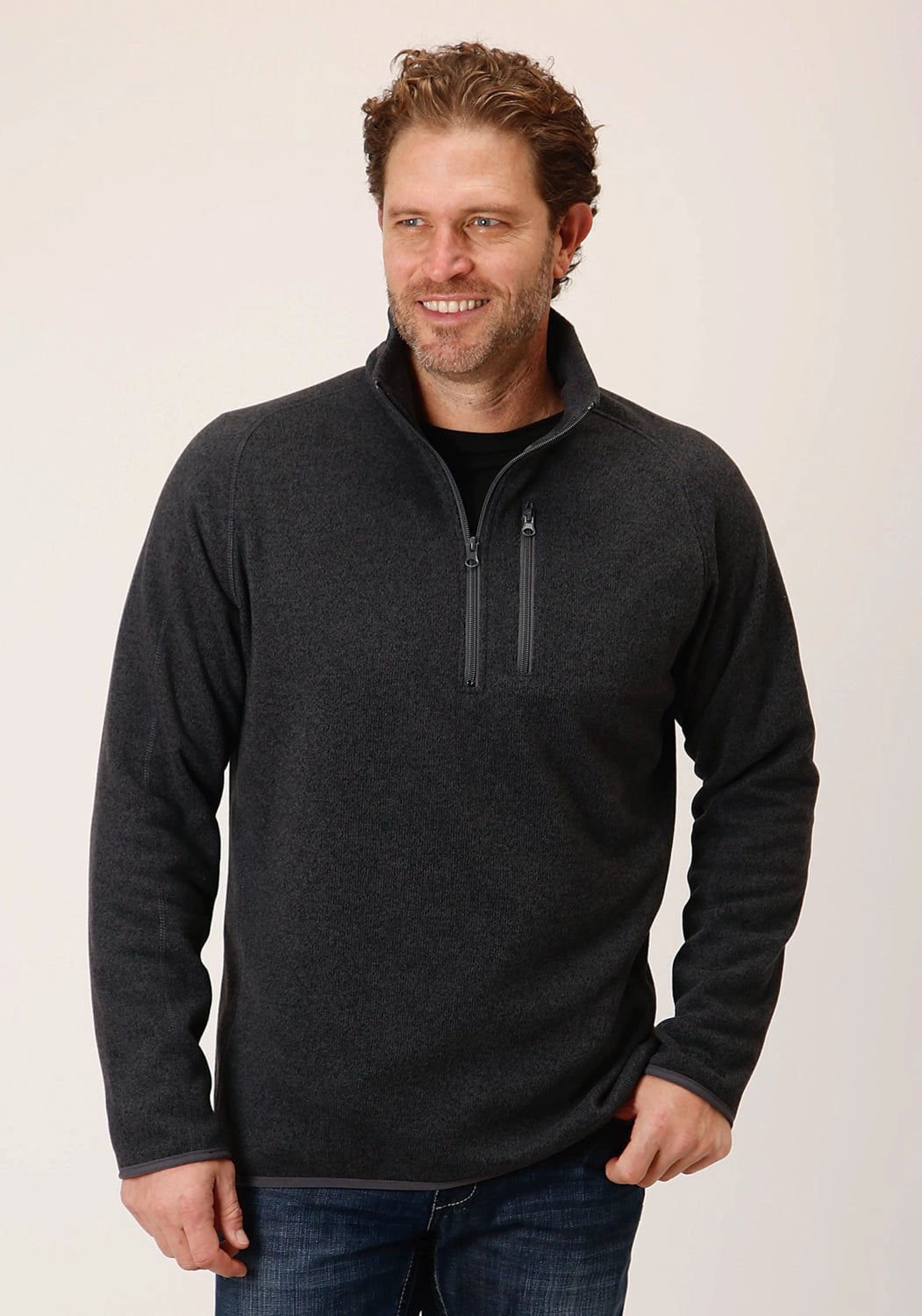 Stetson Mens Bonded Zip Grey 100% Polyester L/S Pullover Sweater Must-Have Item Moisture Wicking Layer