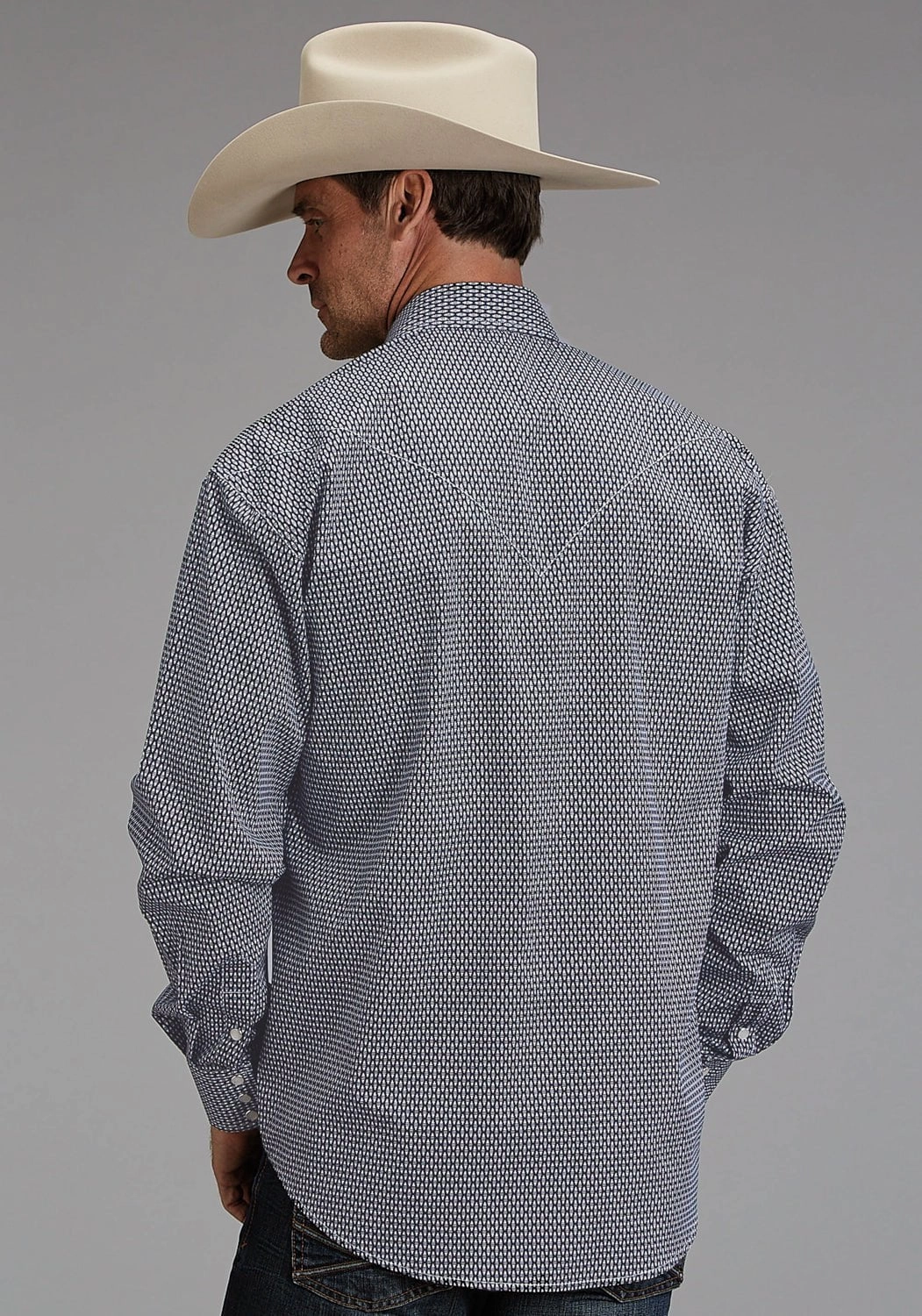 Lightweight Layer Stetson Mens Broken Diamond Navy 100% Cotton L/S Shirt
