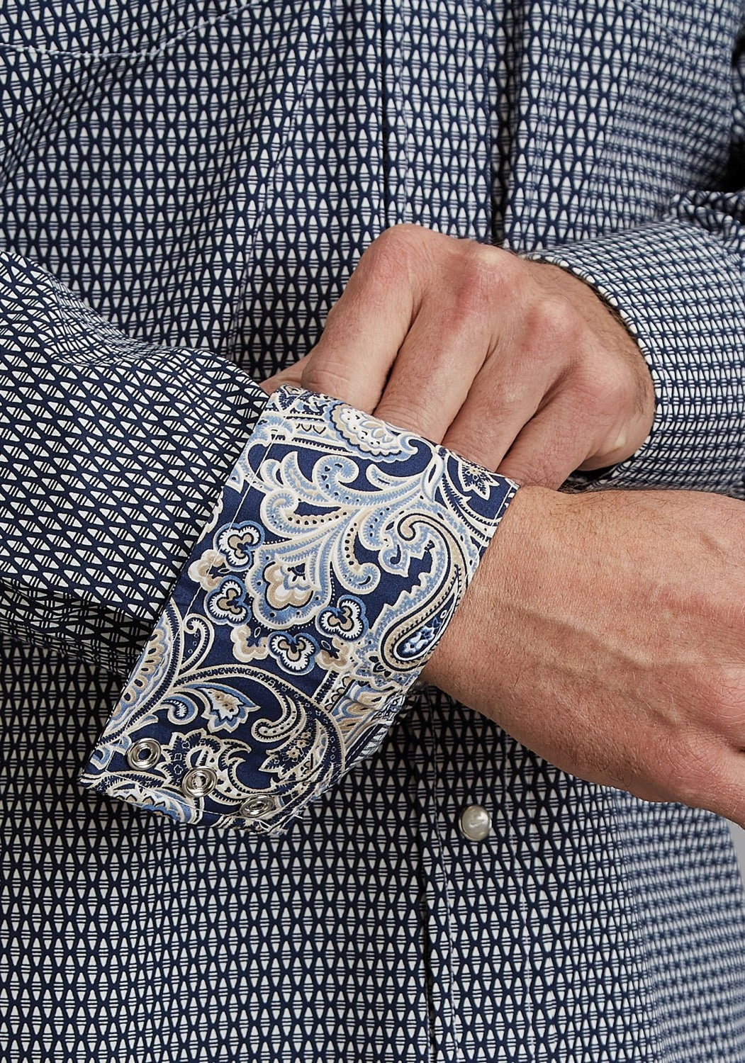 Gradient effect Timeless elegance Stetson Mens Broken Diamond Navy 100% Cotton L/S Shirt