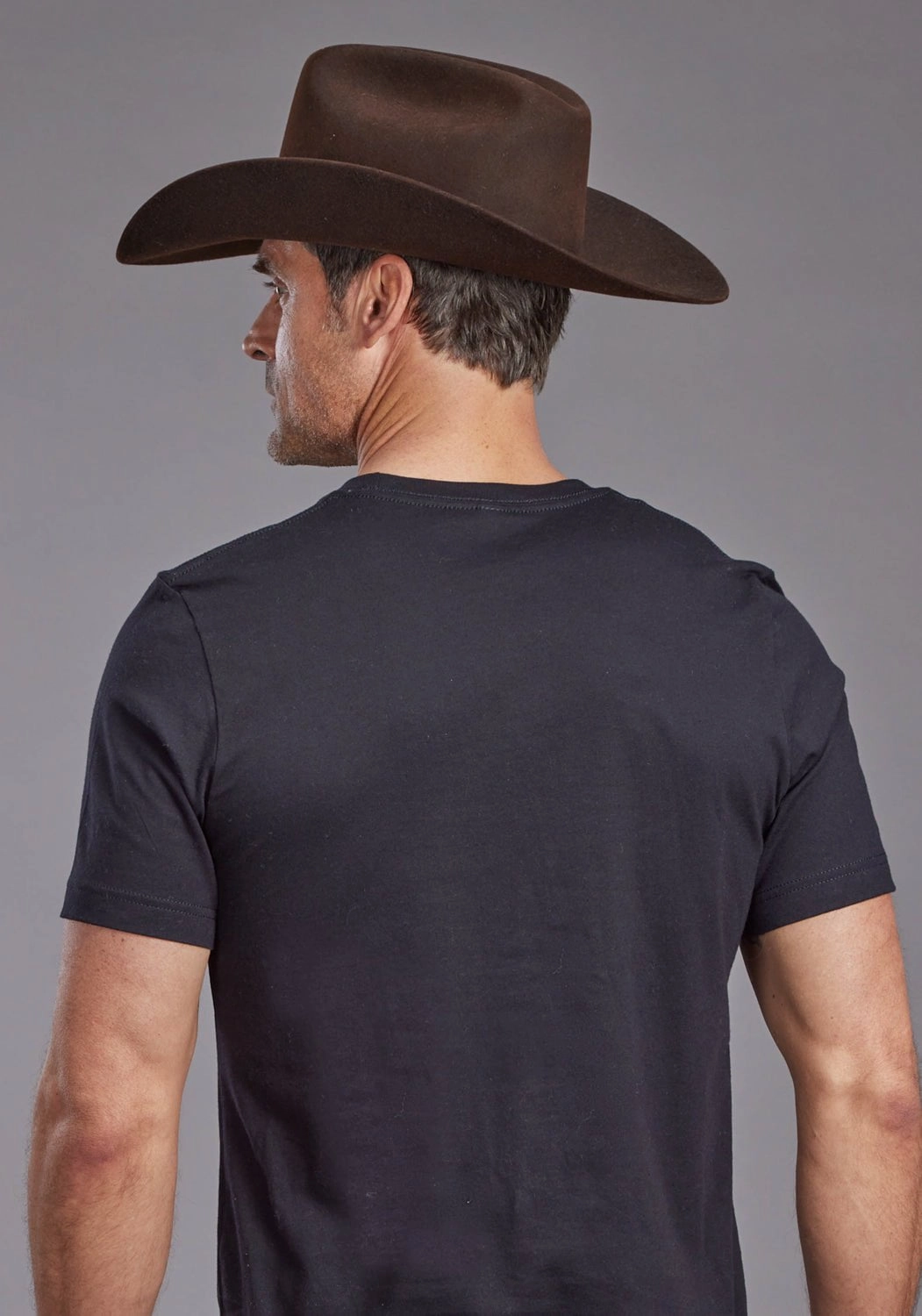 Stetson Mens Bronc Scenery Black 100% Cotton S/S T-Shirt Timeless Top Heathered Fabric