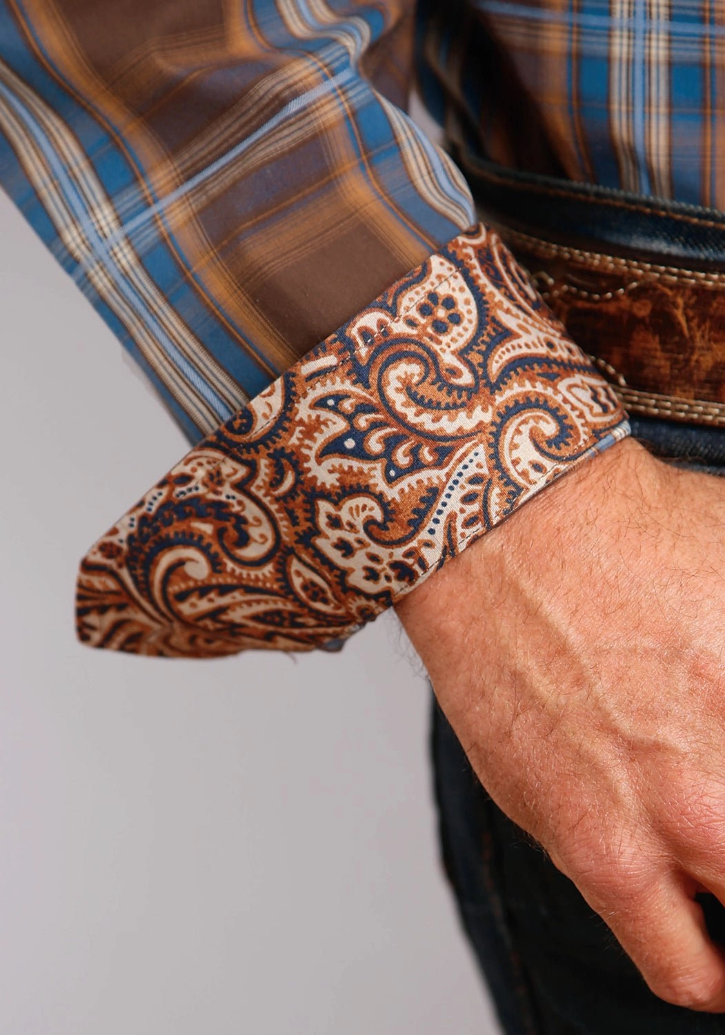 Coffee Run Tall friendly Stetson Mens Brown 100% Cotton Lake Plaid BD L/S 1 Pocket Shirt