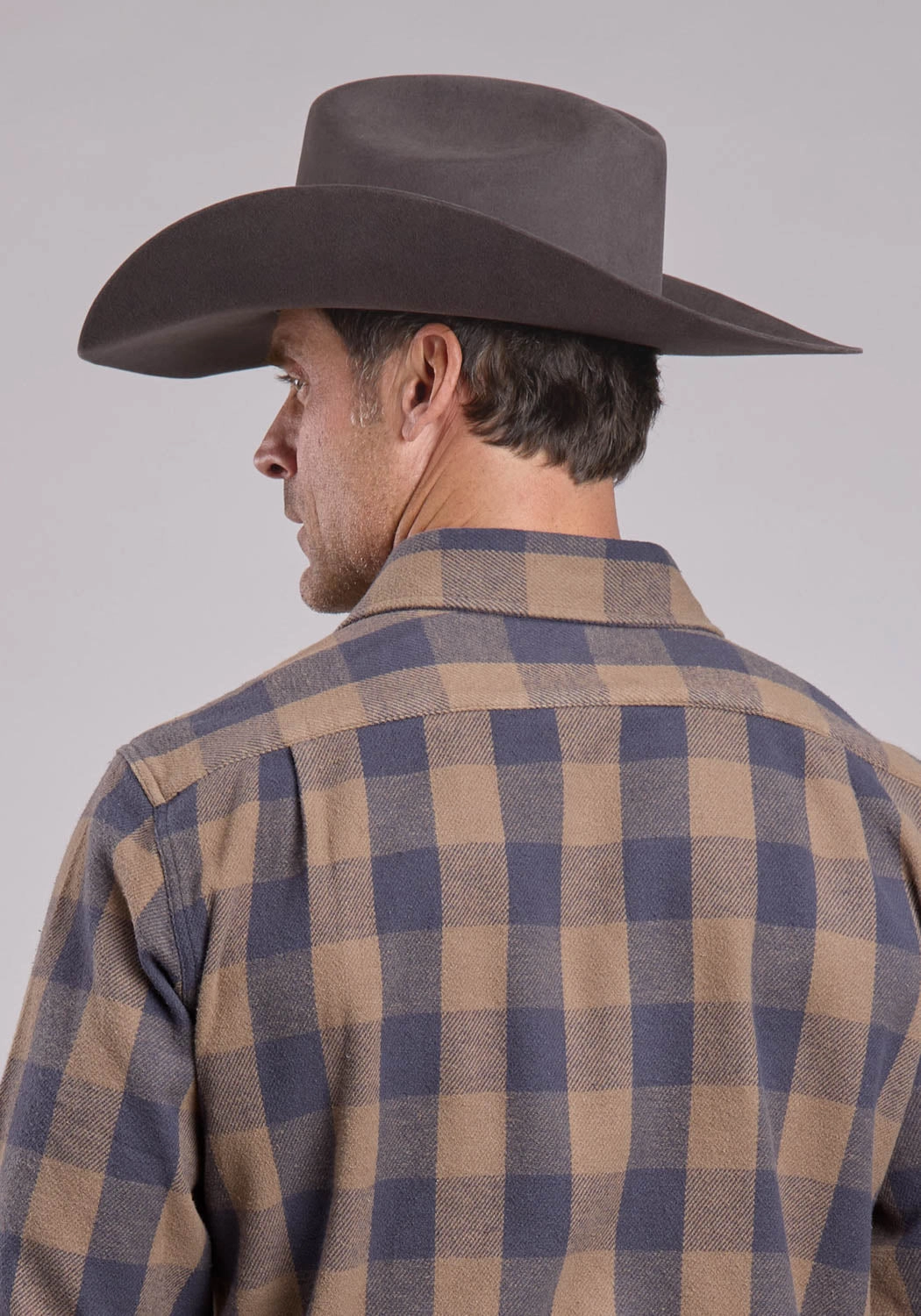Stetson Mens Brushed Buffalo Check Brown/Gray 100% Cotton Btn L/S Shirt Microfiber Material