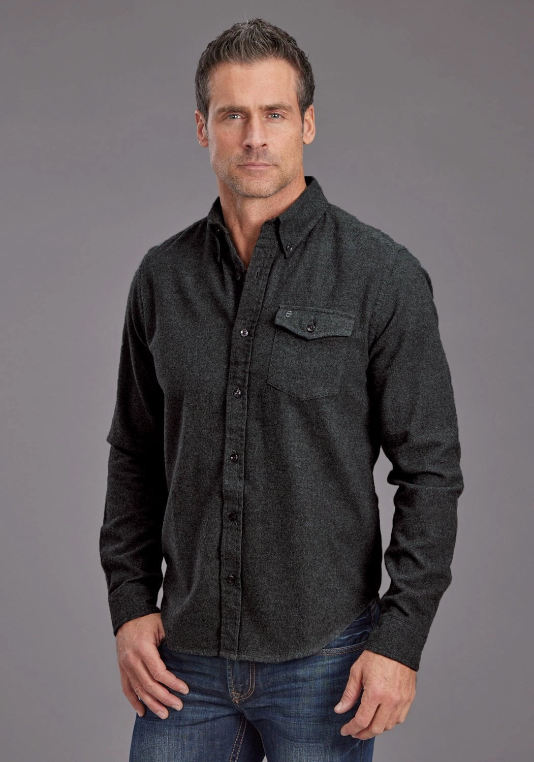 Stetson Mens Brushed Heather Flannel Grey 100% Cotton 1 Pkt L/S Shirt Runway Inspired family gathering