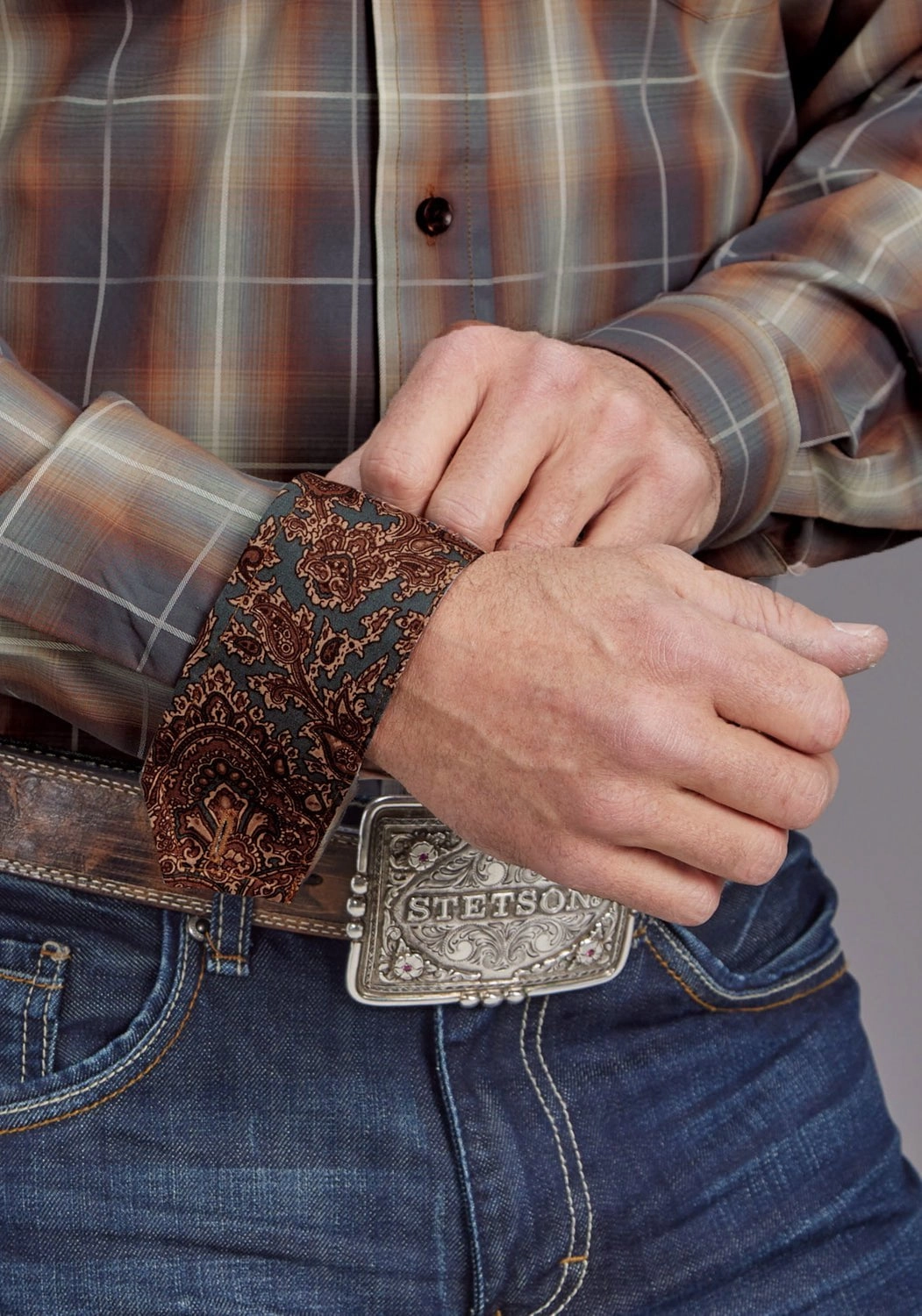 Stetson Mens Copper Mine Ombre Brown 100% Cotton 1 Pkt L/S Shirt Business casual