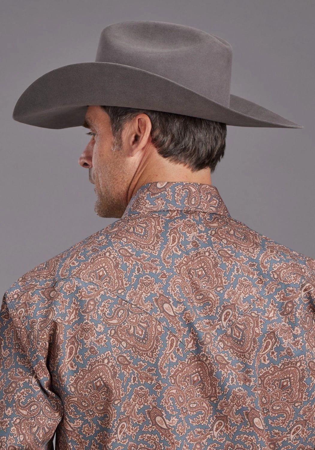 Stetson Mens Copper Paisley Brown 100% Cotton L/S Shirt Regular Fit Anti Pill Treatment