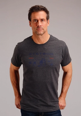 Stetson Mens Dark Grey Cotton Blend Desert Scene S/S T-Shirt Edgy style Lightweight Weave