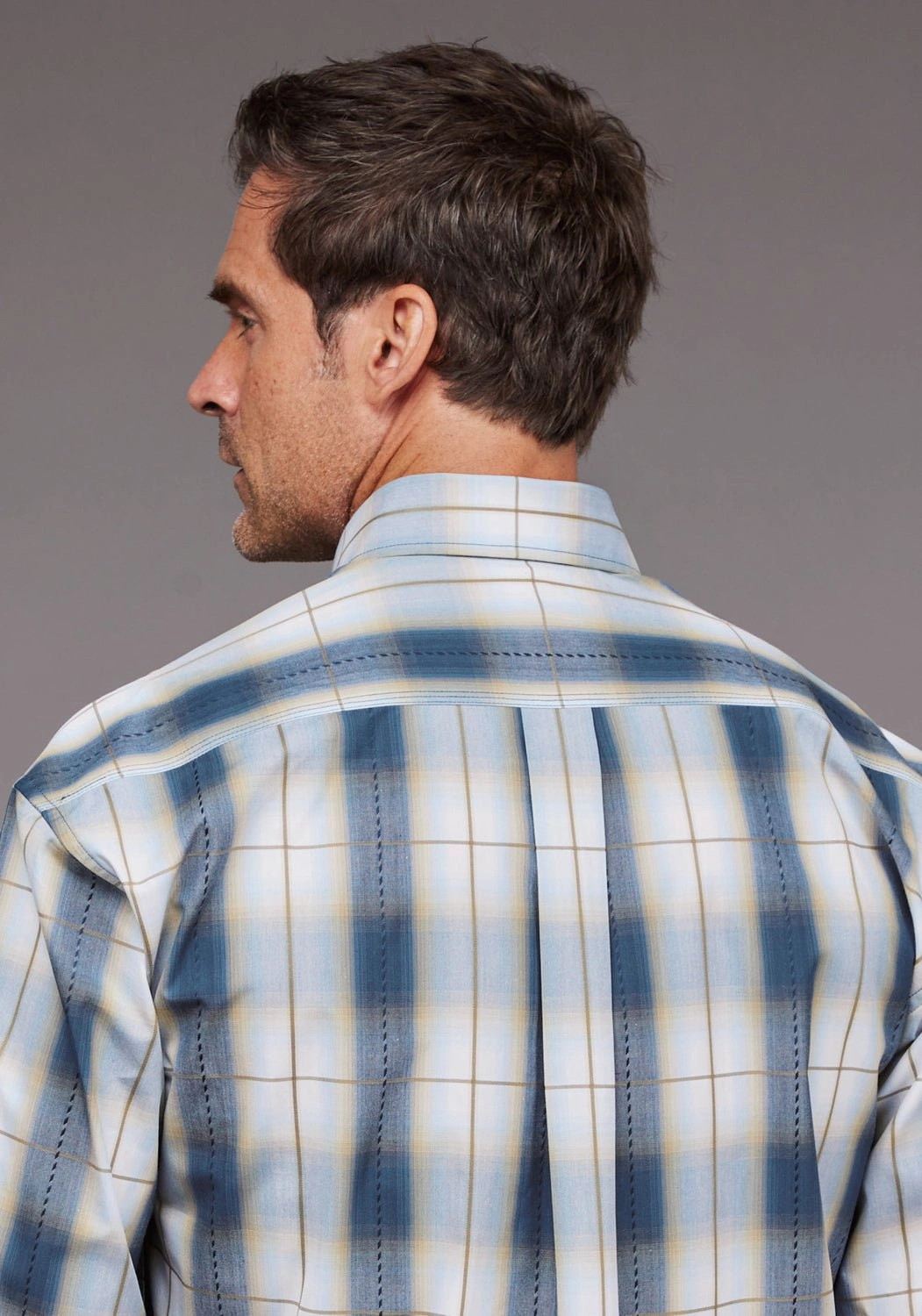 youth trend Festive Look Stetson Mens Denim Dobby Plaid Blue 100% Cotton 1 Pkt L/S Shirt