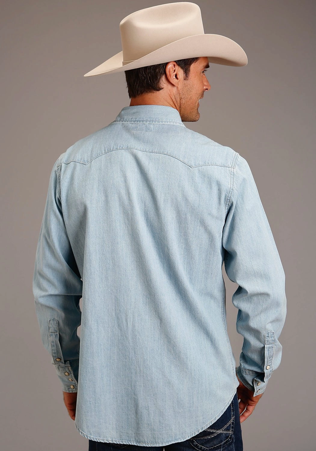 Anniversary Special Stetson Mens Denim Snap Blue 100% Cotton L/S Shirt