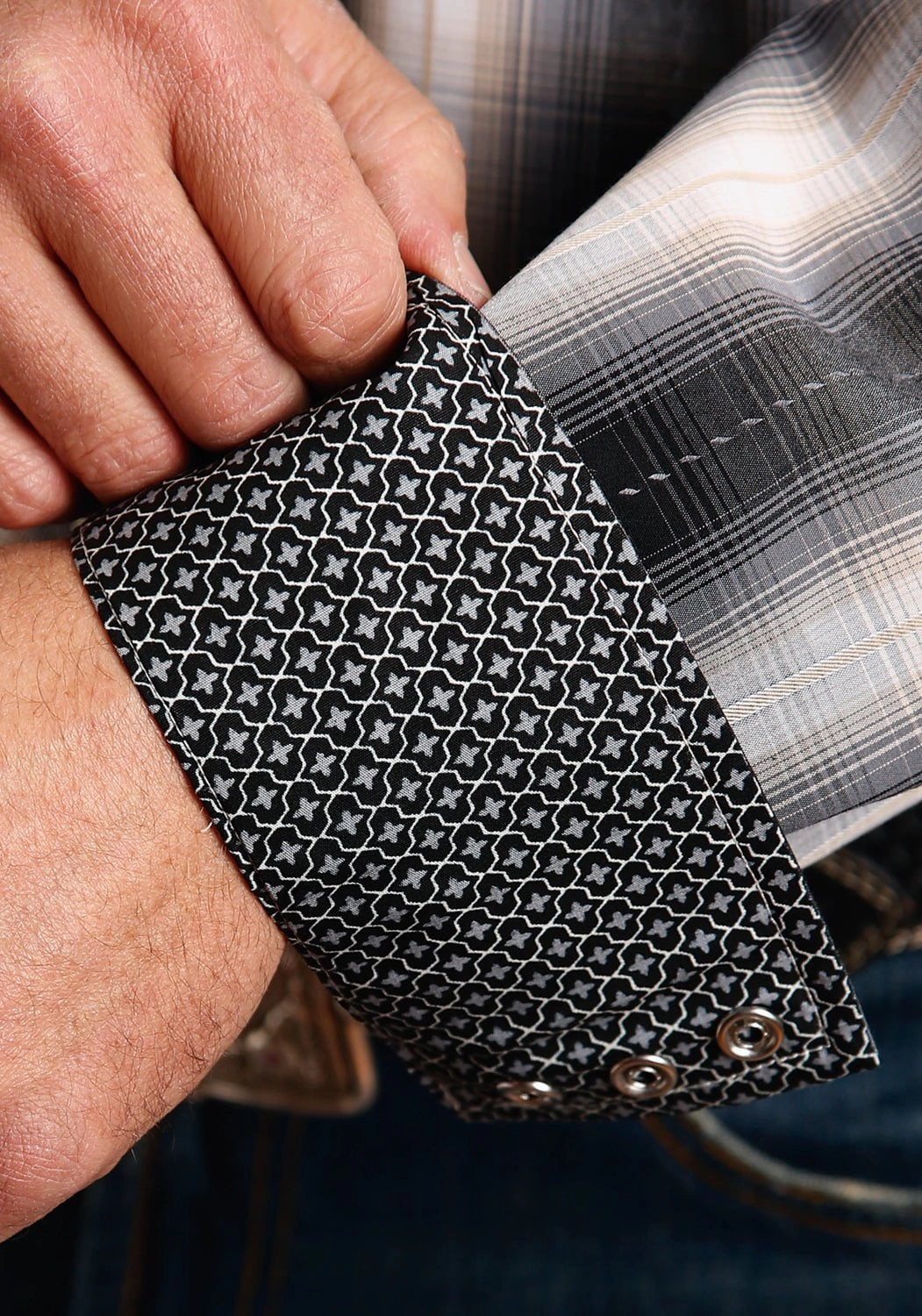 Premium Finish Stetson Mens Dobby Ombre Black/White 100% Cotton Tall L/S Shirt