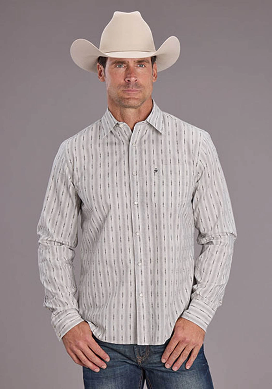 Affordable Luxury Stetson Mens Dobby Stripe Black 100% Cotton L/S Shirt