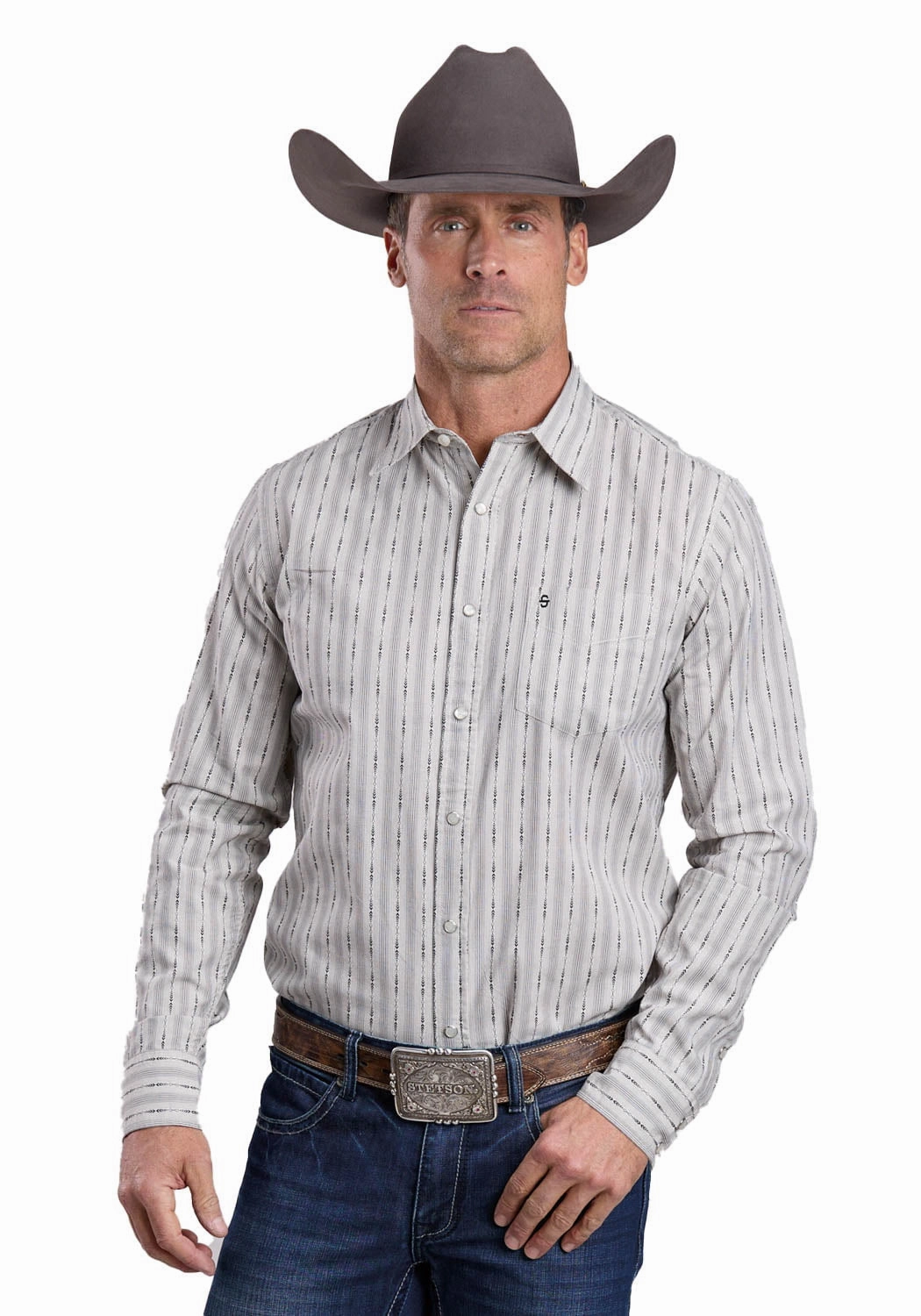 Stetson Mens Dobby Stripe Black 100% Cotton L/S Shirt Cocktail Event