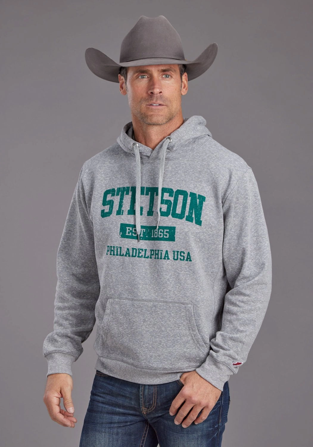 Adjustable Hemline Easy Comfort Stetson Mens Est 1865 Grey Cotton Blend Hoodie