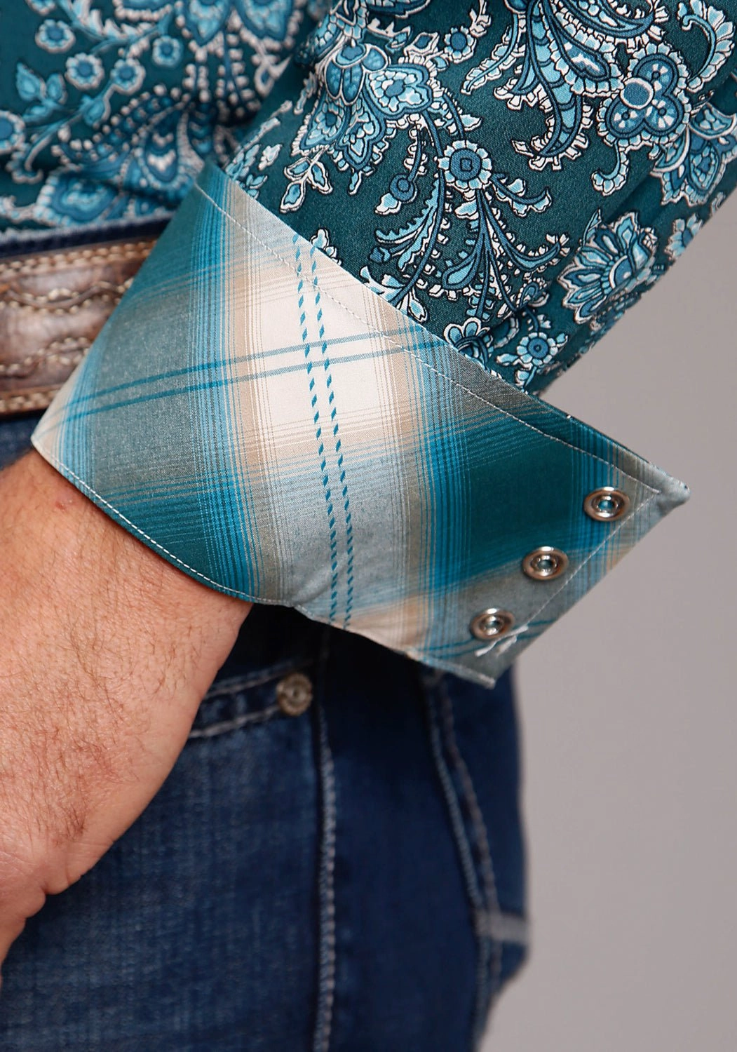 Warm Layers Asymmetrical Cut Stetson Mens Forest Paisley Green 100% Cotton L/S Shirt