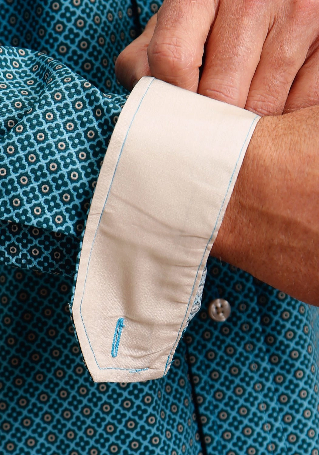 Classic Collar Temperature Regulating Stetson Mens Four Leaf Foulard Green 100% Cotton L/S Shirt