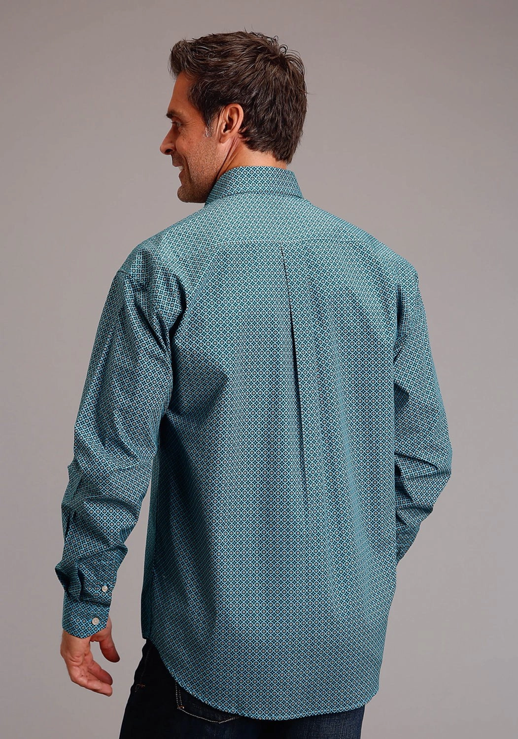 Stetson Mens Four Leaf Foulard Green 100% Cotton L/S Shirt Polished Style