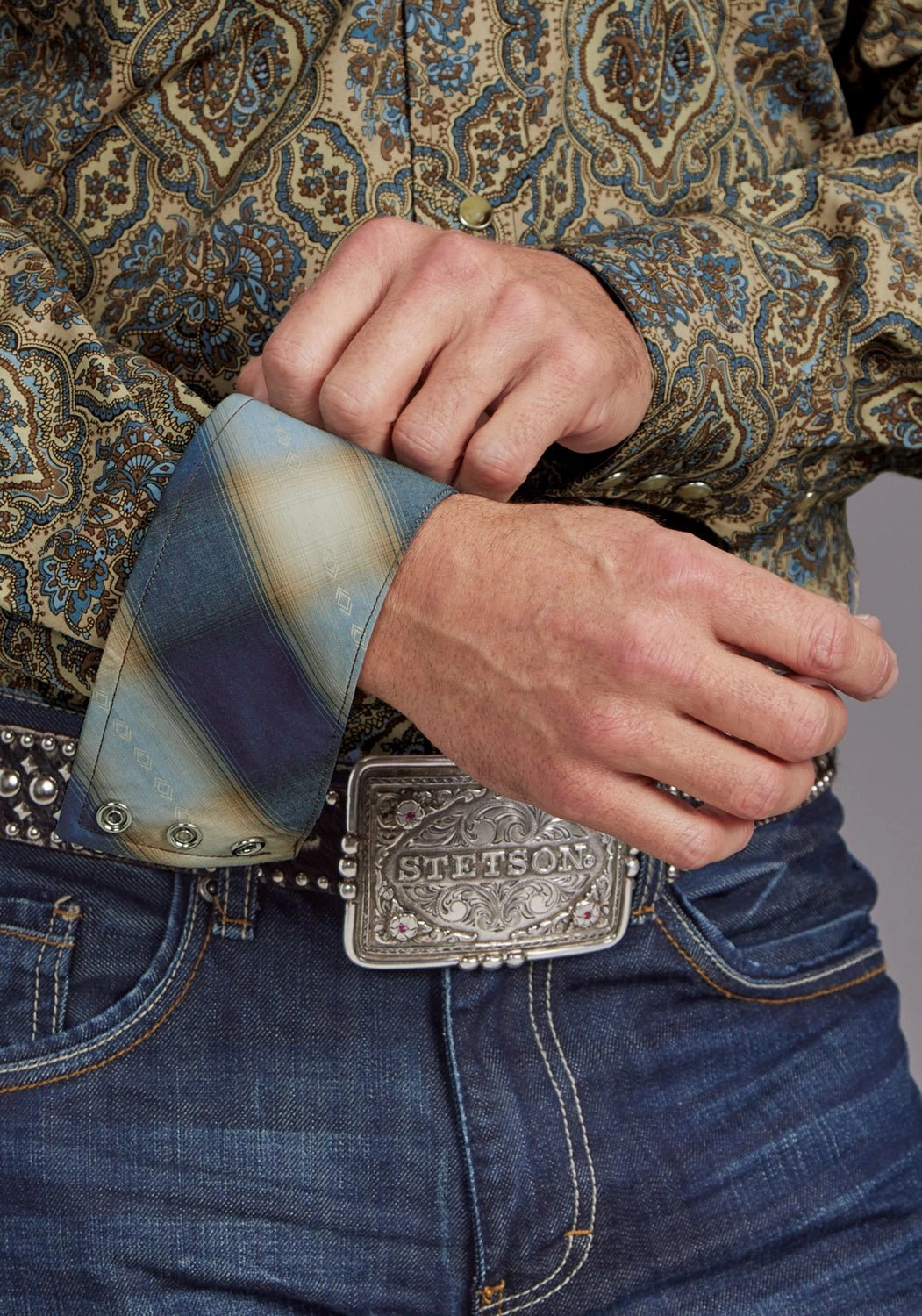 Weekend Adventure birthday celebration Stetson Mens Frontier Medallion Brown 100% Cotton L/S Shirt
