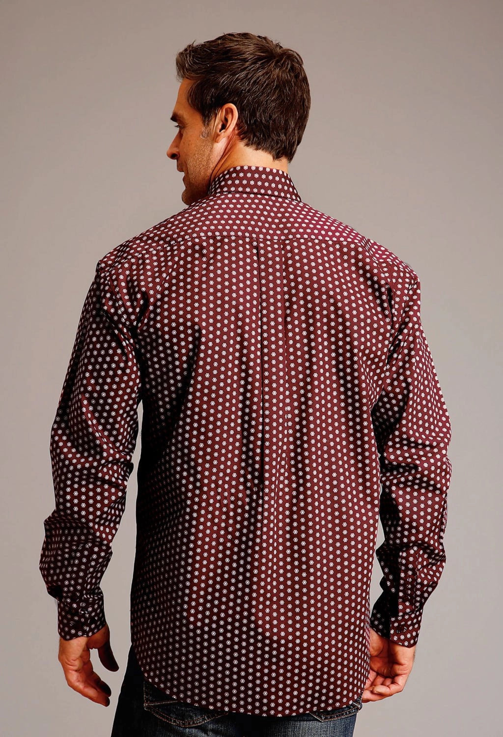 Stetson Mens Geometric Sunburst Wine 100% Cotton L/S Shirt Corporate Event High-End Fashion