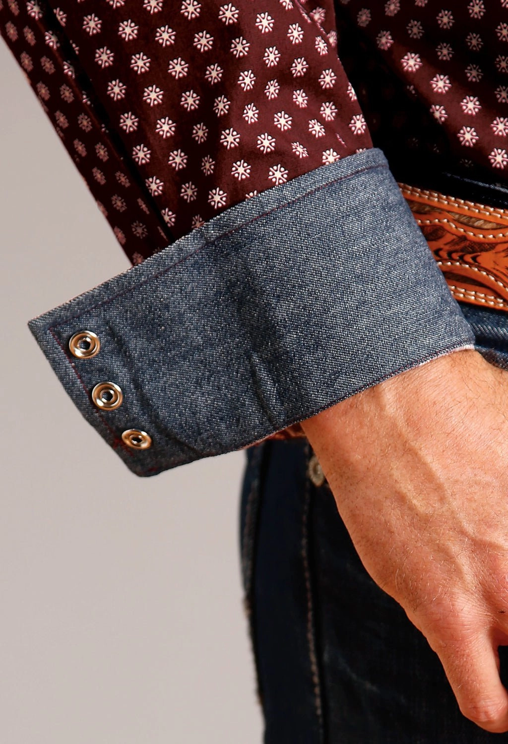 All-Purpose Wear Stetson Mens Geometric Sunburst Wine 100% Cotton L/S Shirt