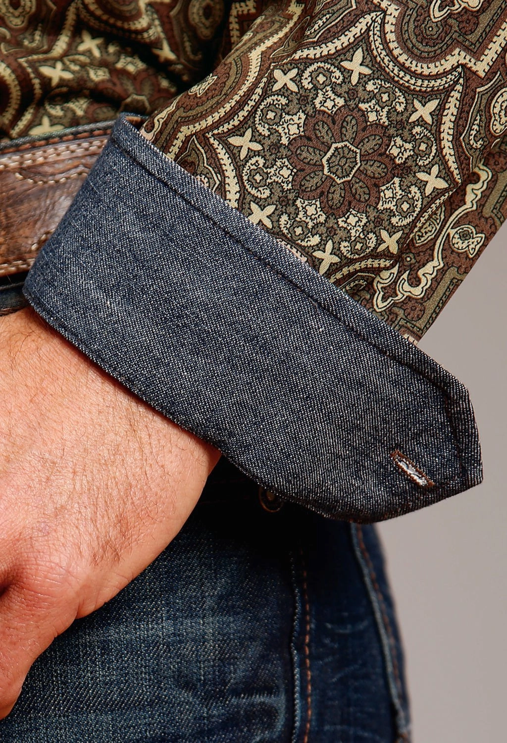 hypoallergenic Stetson Mens Grandiose Paisley Brown 100% Cotton L/S Shirt