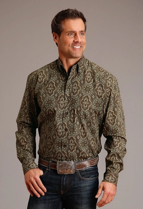 Workwear Essential Casual Friday Stetson Mens Grandiose Paisley Brown 100% Cotton L/S Shirt
