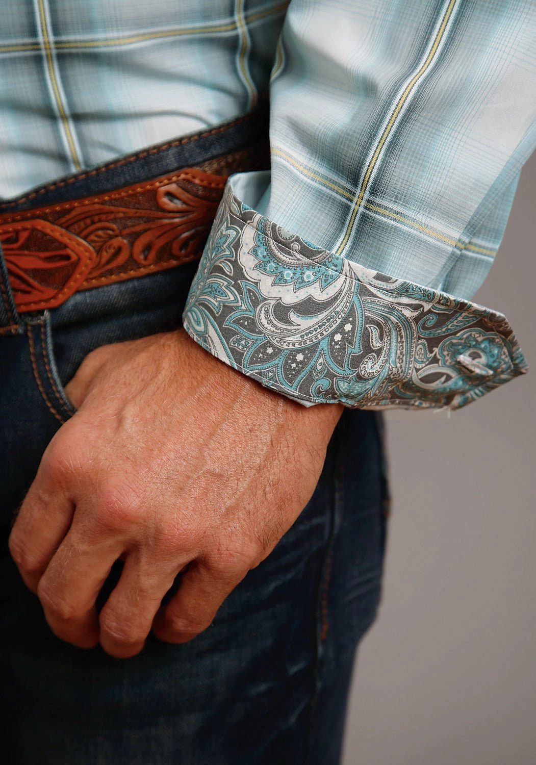 Versatile Piece Stetson Mens Gray Sky Ombre Grey 100% Cotton L/S Shirt